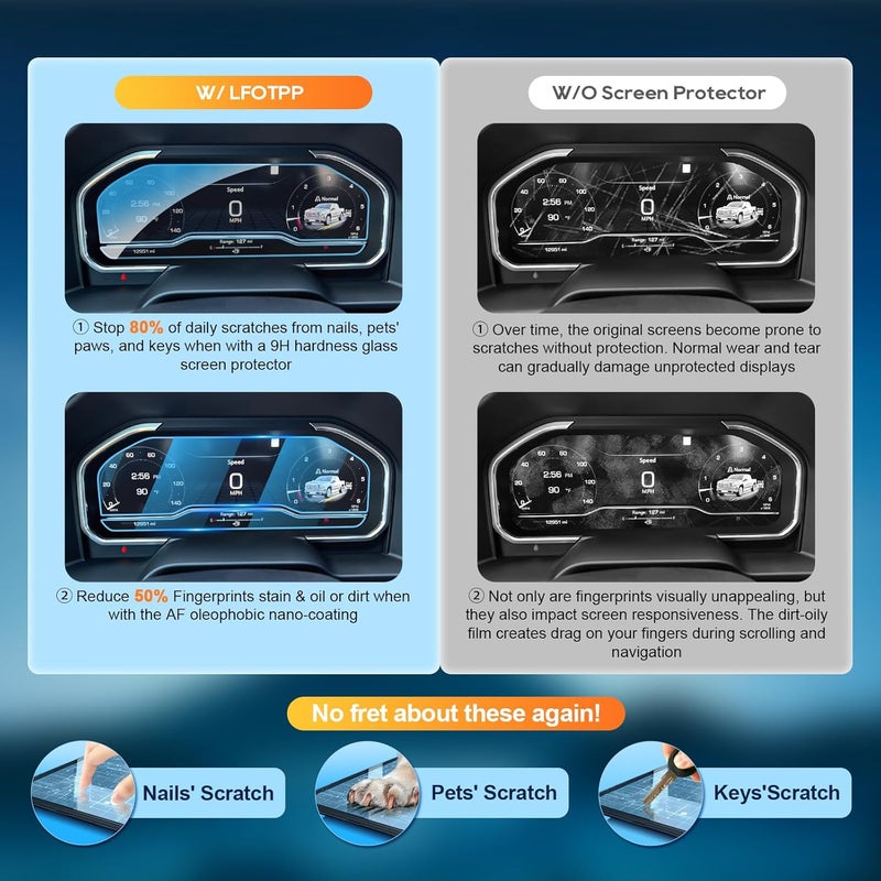 LFOTPP For 2025 2026 GMC Sierra Screen Protector- (2PCS)2022-2026 Sierra 1500& 2024-2026 Sierra 2500HD 3500HD (SLE/Elevation/SLT/AT4/AT4X/Denali/Denali Ultimate) 12.3 Inch Dash Touchscreen [HD Glass] - Image 4